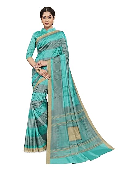 Divaastha Firozi Malbari Silk Block Print Saree with Blouse Piece (VSI1005FIROZI)