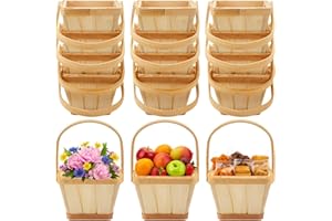 Marsui 15 Pack Mini Square Wooden Bushel Apple Baskets with Handle, 5.1 x 3.9 x 3.1 Inch Berry Picking Baskets Small Fruit Strawberries Buckets for Autumn Harvest Farmers Market Decoration