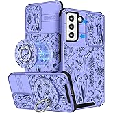 Buleens for Samsung Galaxy S22 Case - with Ring Stand & Camera Cover Aesthetic Cute Designed Women Girls Girly Pretty Floral Kawaii Flower for Galaxy S22 Phone Case Compatible with Magsafe 6.1"