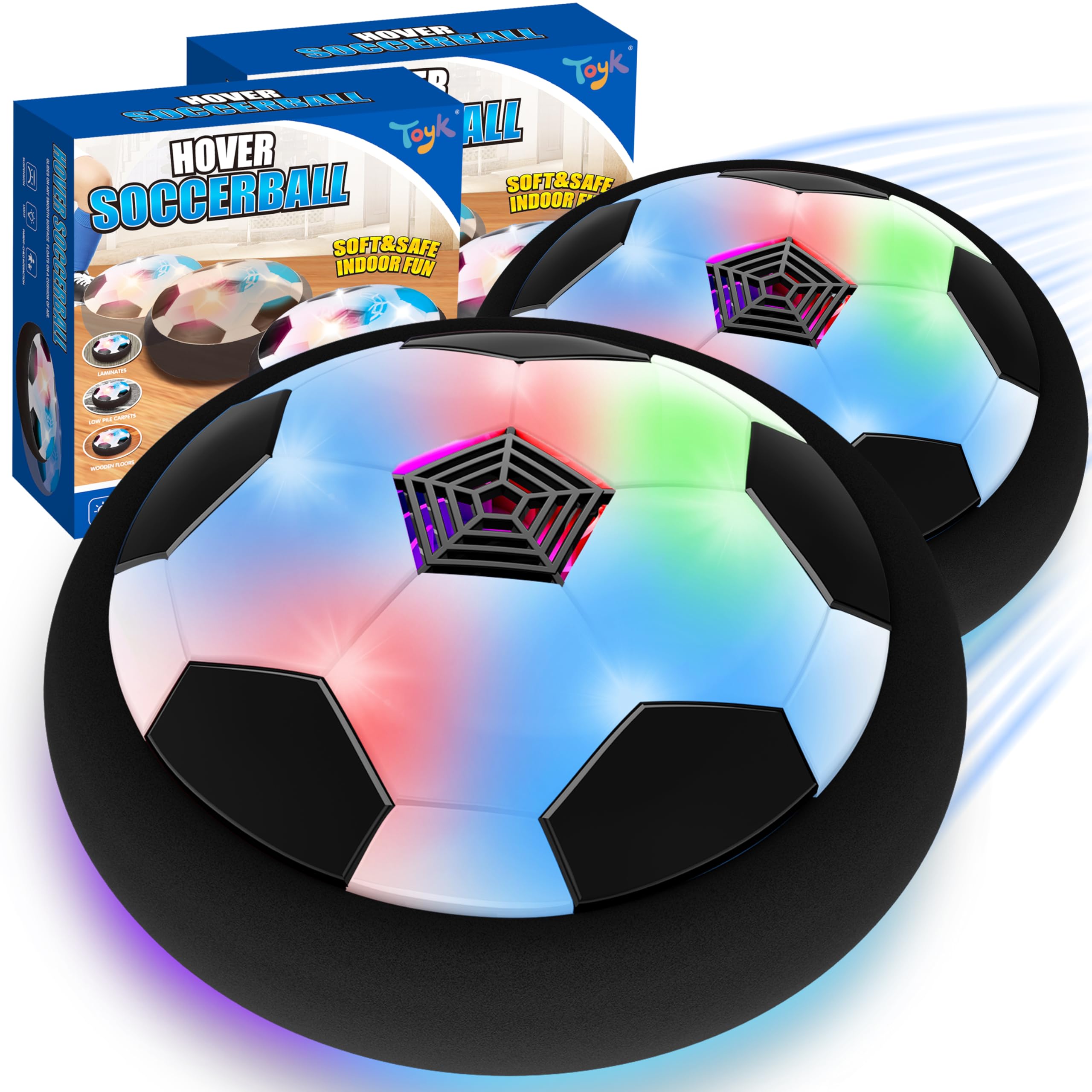 Photo 1 of *MINOR DAMAGE - USED*
LED Hover Soccer Ball Boy Toys, Air Power Kids Training Ball Playing Football Indoor Outdoor Game, Birthday Gifts for Age 3 4 5 6 7 8-10 Years Old Boys Girls - Soccer (2PCS Black)