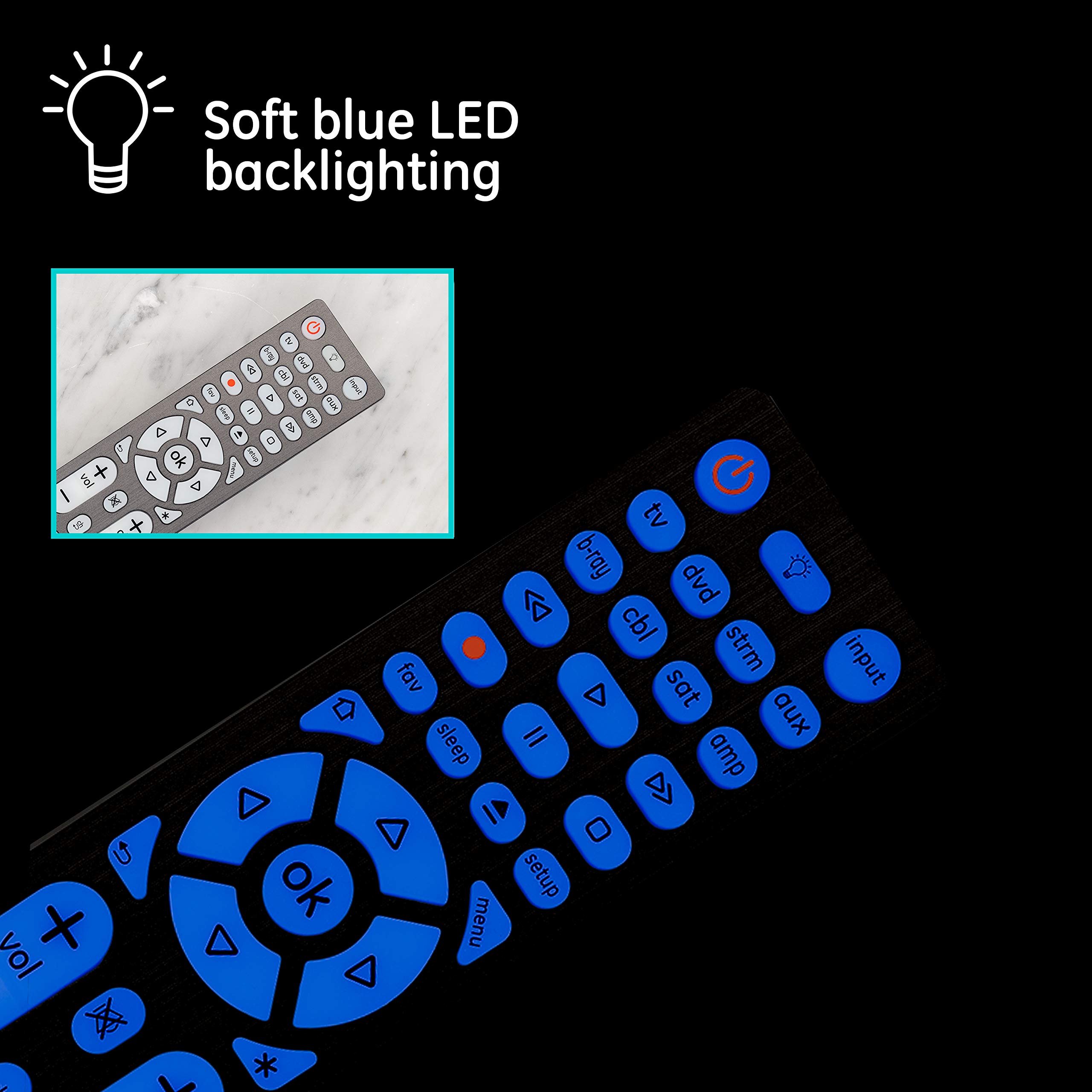 GE Backlit Buttons Universal Remote Control, Samsung TV Remote Control Replacement, Samsung Remote Control for Smart TV, Roku Remote Replacement, Vizio, LG TV,Sony, Apple TV, 8-Device, Graphite, 47510