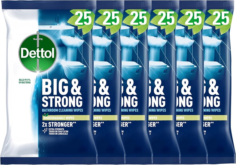 Dettol Big & Strong Bathroom Wipes 25 Count - Extra Strength Soap Scum Limescale
