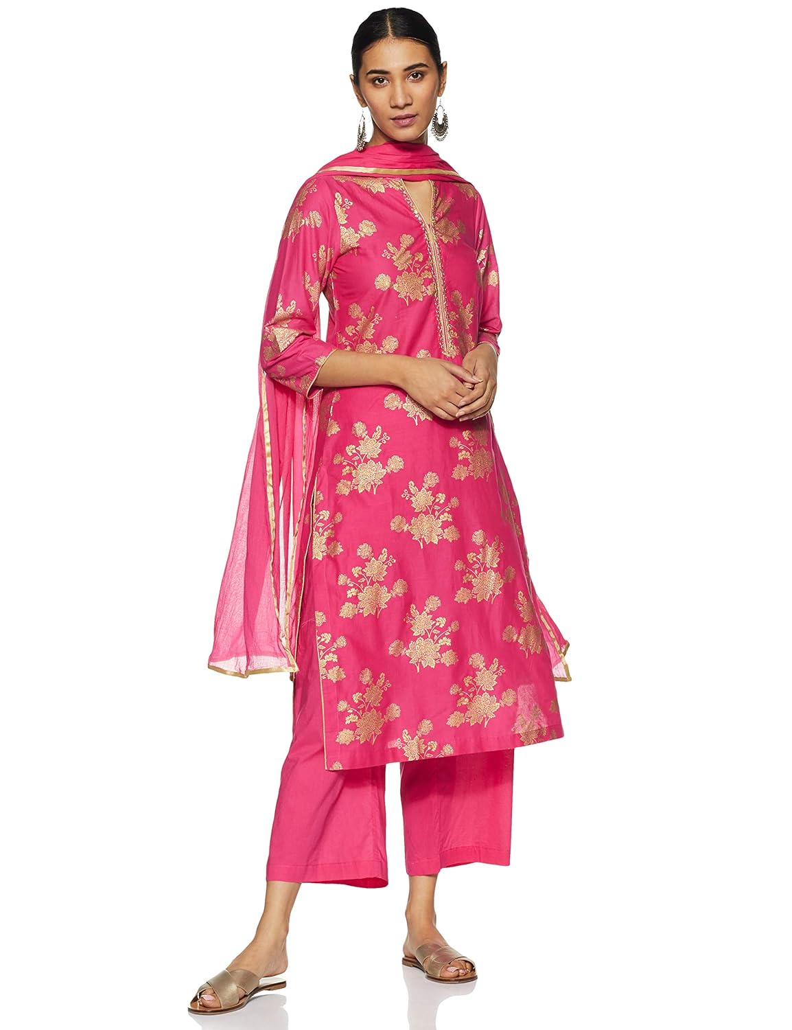 biba women's synthetic straight salwar suit set