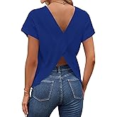 LilyCoco Women's Tie Dye Short Sleeve Shirt Criss Cross Back Tops Casual Loose Tee