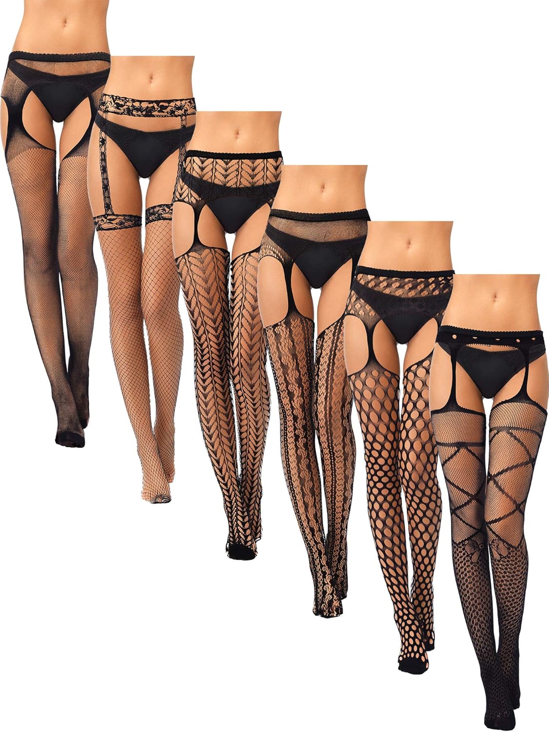 6 Pairs Women Suspender Pantyhose Stockings Valentine's Day Fishnet Tights Stretchy High Stockings for Dress up Favors at  Women’s Clothing store