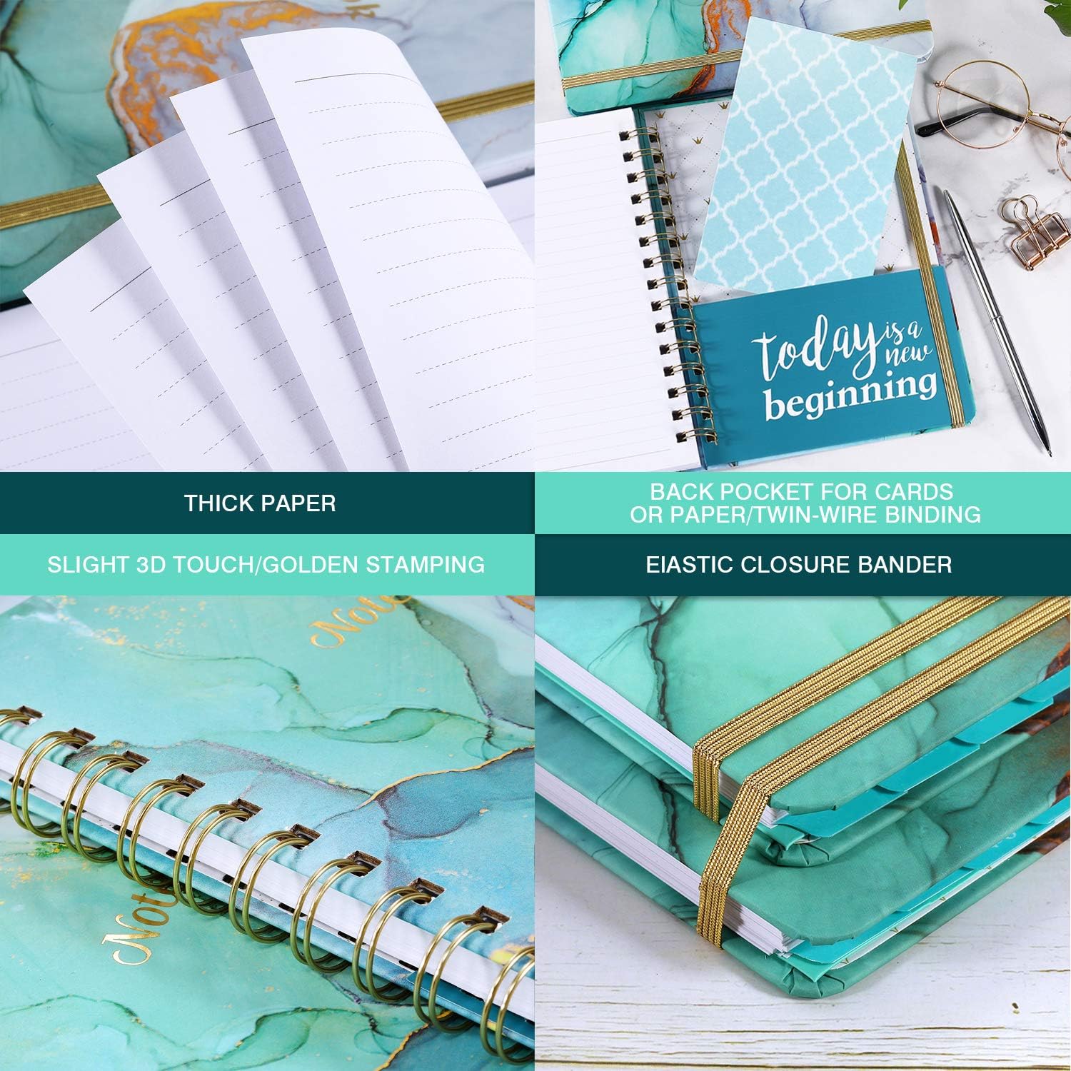 Spiral Journal/Notebook - Lined Journal with Back Pocket and Hardcover, 8.4" x 6.3", College Ruled Notebook/Journal, Premium Thick Paper, Strong Twin-Wire Binding, Perfect for School, Office & Home : Office Products