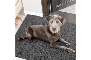 TECHMILLY Dog Door Paws Mat, Soft Non-Slip Machine Washable Microfiber Bed for Dogs, Absorbent Chenille Muddy Dirty Doormats for Indoor Entry(Gray, 36" X 24", Medium)