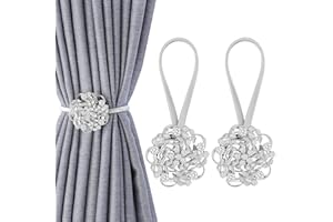 Shinowa 2-Pack Magnetic Curtain Tiebacks, Crystal Window Curtain Decorative Clips, No Drilling Drapery Holdbacks Flower Curta