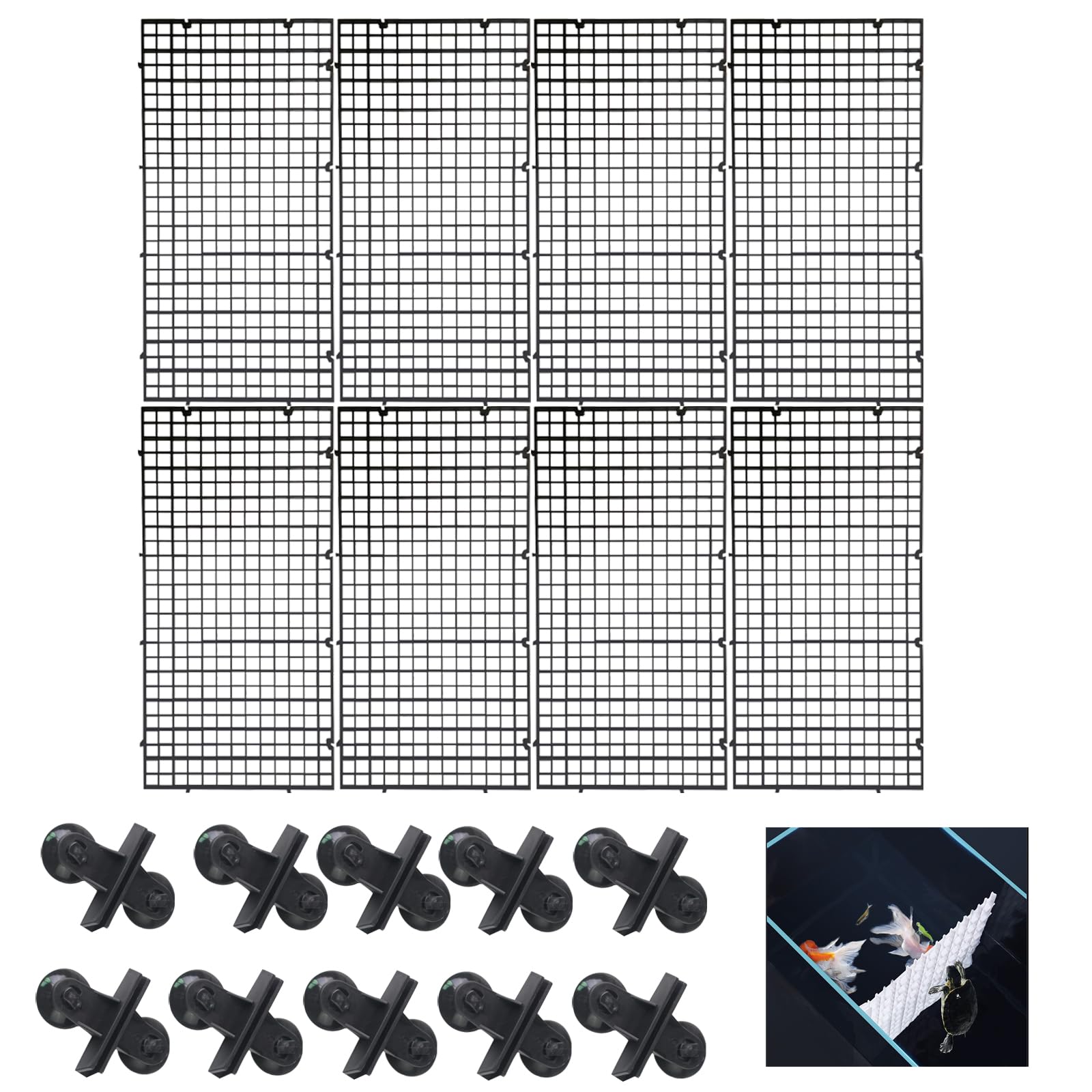 JVHLOV 8 Pcs Aquarium Dividers, Aquarium Filter Grid Plastic, Fish Tank Divider, Filtration Plate Fish Tank Divider Tray with 10 Pieces Sucker Clips (30 * 15CM)