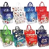 16PCS Large Christmas Gift Bags, Christmas Tote Bags with Handles, Christmas Treat Bags, Multifunctional Non-Woven Christmas Bags for Gifts Wrapping Shopping, Xmas Party Supplies, 15"×13.8"× 5.9"