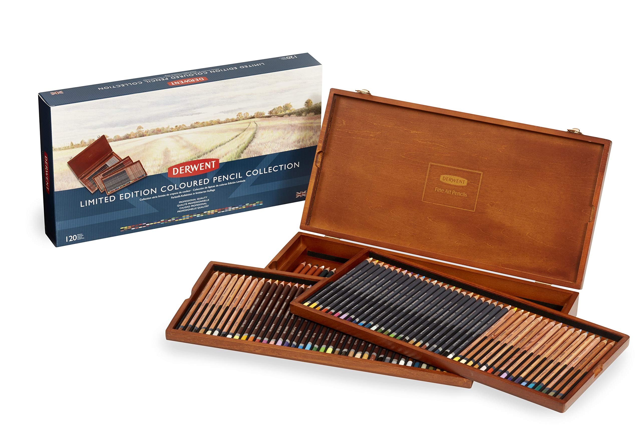 Derwent Limited Edition Box Colouring Set, Drawing & Writing, Set Of 120 In Wooden Gift Box, Includes Lightfast & Procolour Ranges, Professional Quality, 2302731
