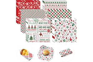 PIKLODO 240 Pcs Christmas Wax Paper Dry Waxed Deli Paper Sheets 12x12 inch Sandwich Wrap Papers Winter Decorative Food Basket Liner Waterproof Greaseproof Food Papers Sheets for Home Kitchen Xmas New Year