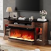 4 EVER WINNER Electric Fireplace TV Stand with Fireplace, 70" Farmhouse Fireplace Entertainment Center with Storage Cabinets,TV Console for TVs Up to 80", TV Stands for Living Room,Brown