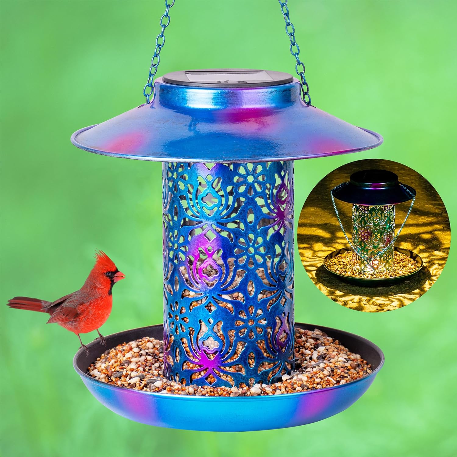 Feeding & Watering Supplies - Ottsuls Solar Bird Feeder for Outdoors Hanging, Metal Wild Cardinals Garden Lantern with S Hook, Weatherproof and Water Resistant Birdfeeders as Gift Idea for Women Mom Grandma Bird Lovers (Blue)