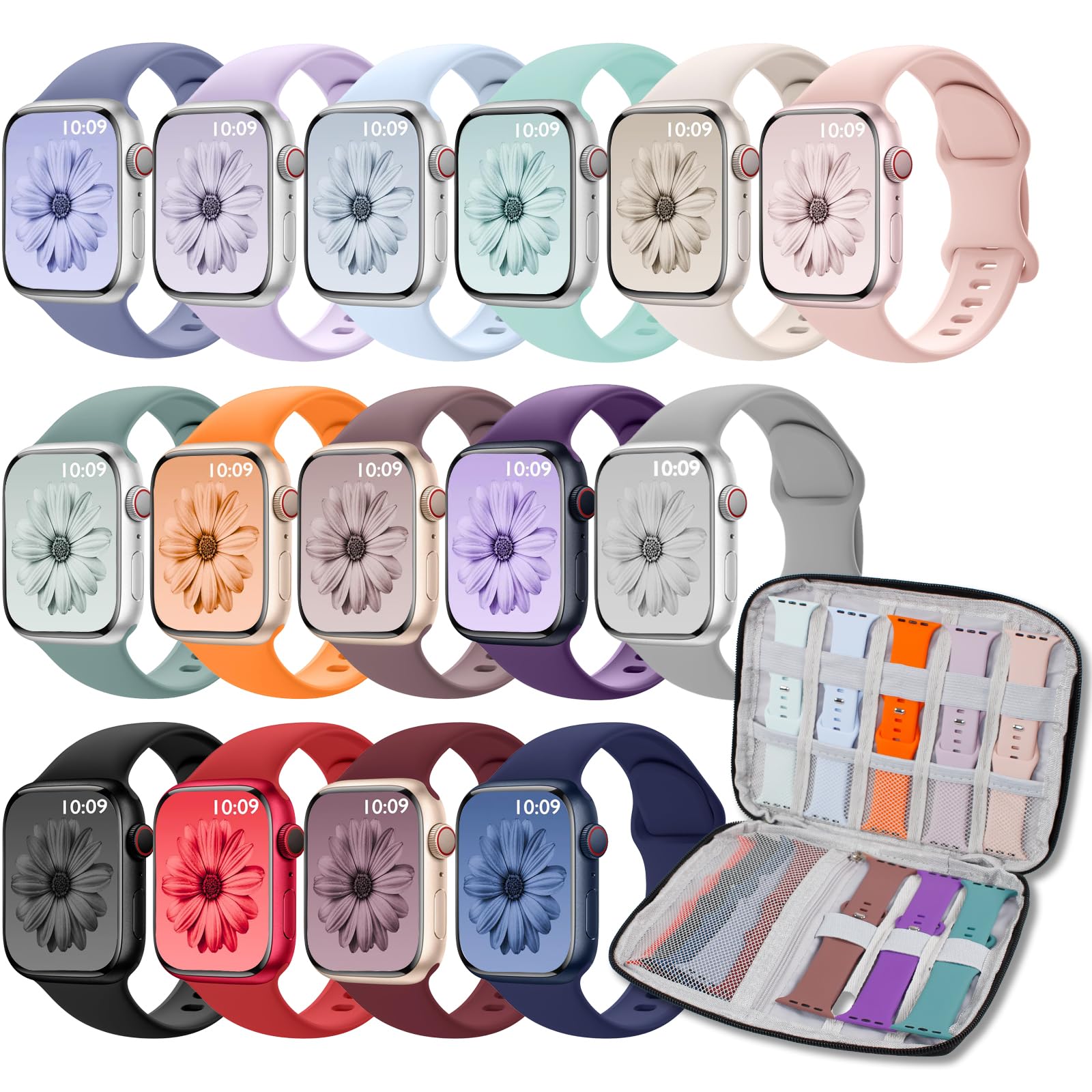 JTaoBand 15 Pack Sport Bands Compatible with Apple Watch Band 38mm 40mm 41mm 42mm 45mm 44mm 46mm 49mm for Women Men, iWatch Bands with Storage Organizer for iWatch Series 11 10 9 8 7 6 5 4 3 2 1 SE Ultra