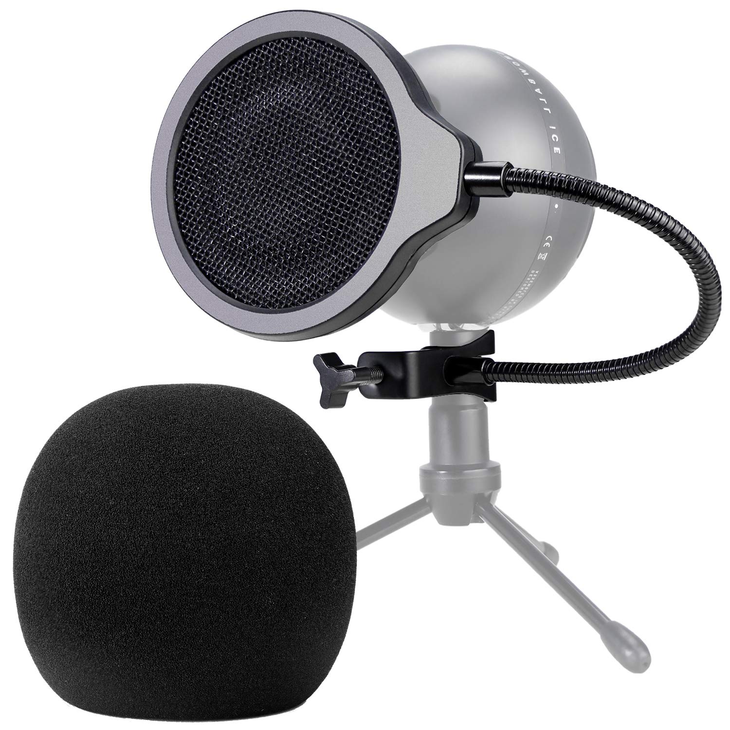 Snowball Mic Pop Filter with Foam Windscreen - 4 Inch 3 Layers Mic Wind Pop Screen Mask Shield and Foam Wind Cover For Blue Snowball Mic to Improve Sound Quality by YOUSHARES — image 1