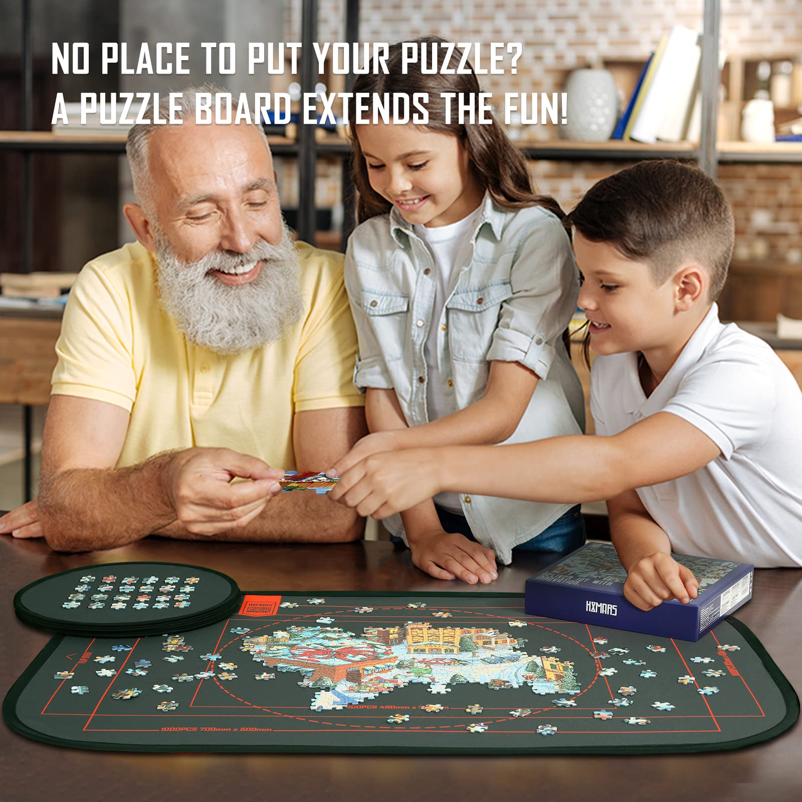 HXMARS Foldable Jigsaw Puzzle Board: Large Portable 1000 Piece Puzzle Mat with Sorter Trays, Storage Saver for 500 & 1000 Pieces, Storage Bag (Grey)