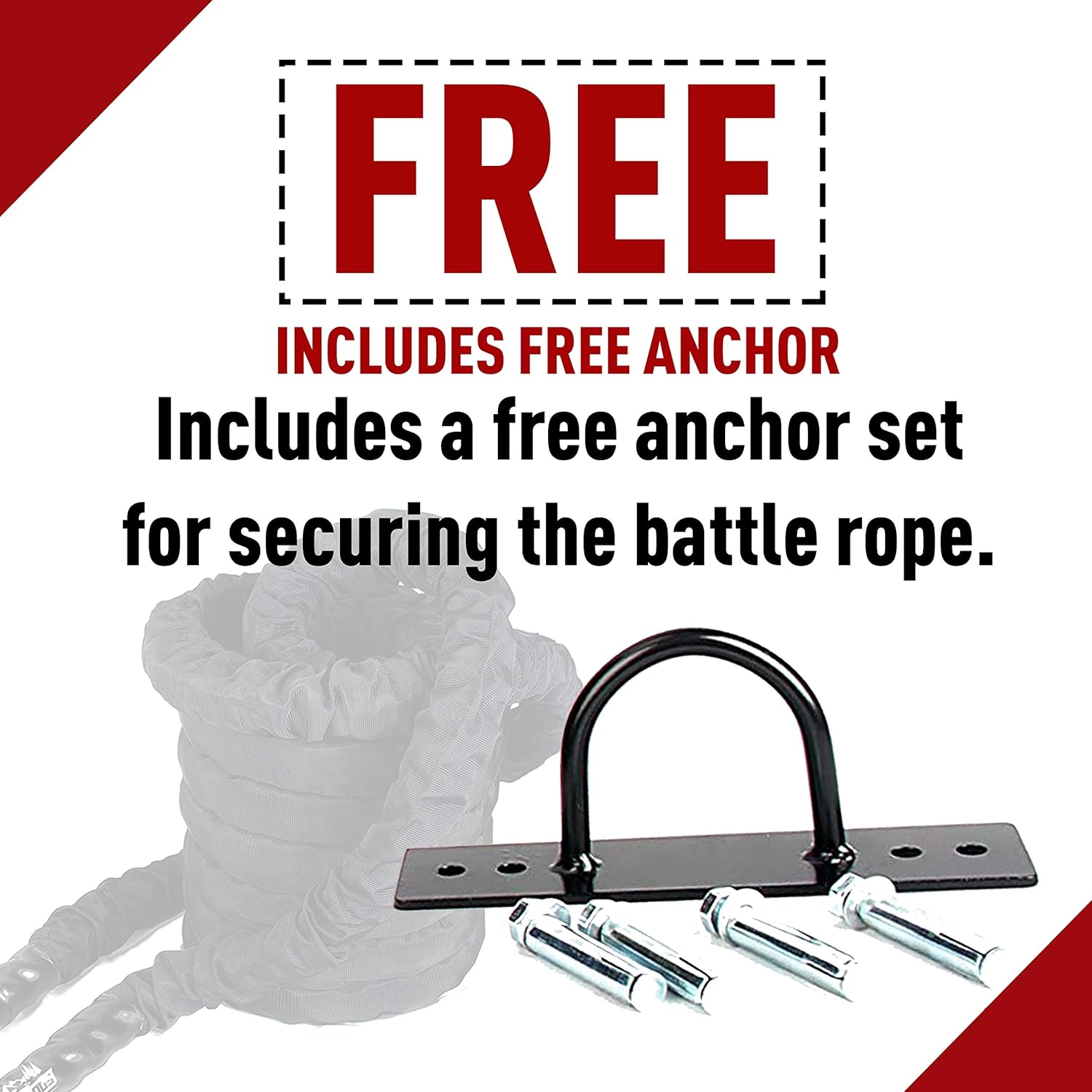 Offroading Gear 40'x1.5 Battle Exercise Workout Rope w/Anchor - Great for Strength Training & Conditioning - Crossfit/Gym : Sports & Outdoors