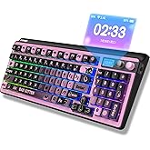 FOPATO H98 Wireless Mechanical Keyboard,96-Key Hot-Swappable Wired Gaming Keyboard,Tri-Mode Bluetooth 5.0 2.4G USB-C,1.14" Color Screen,Double Knob,6000mAh,RGB,PBT Keycaps for PC Mac iPad-Black