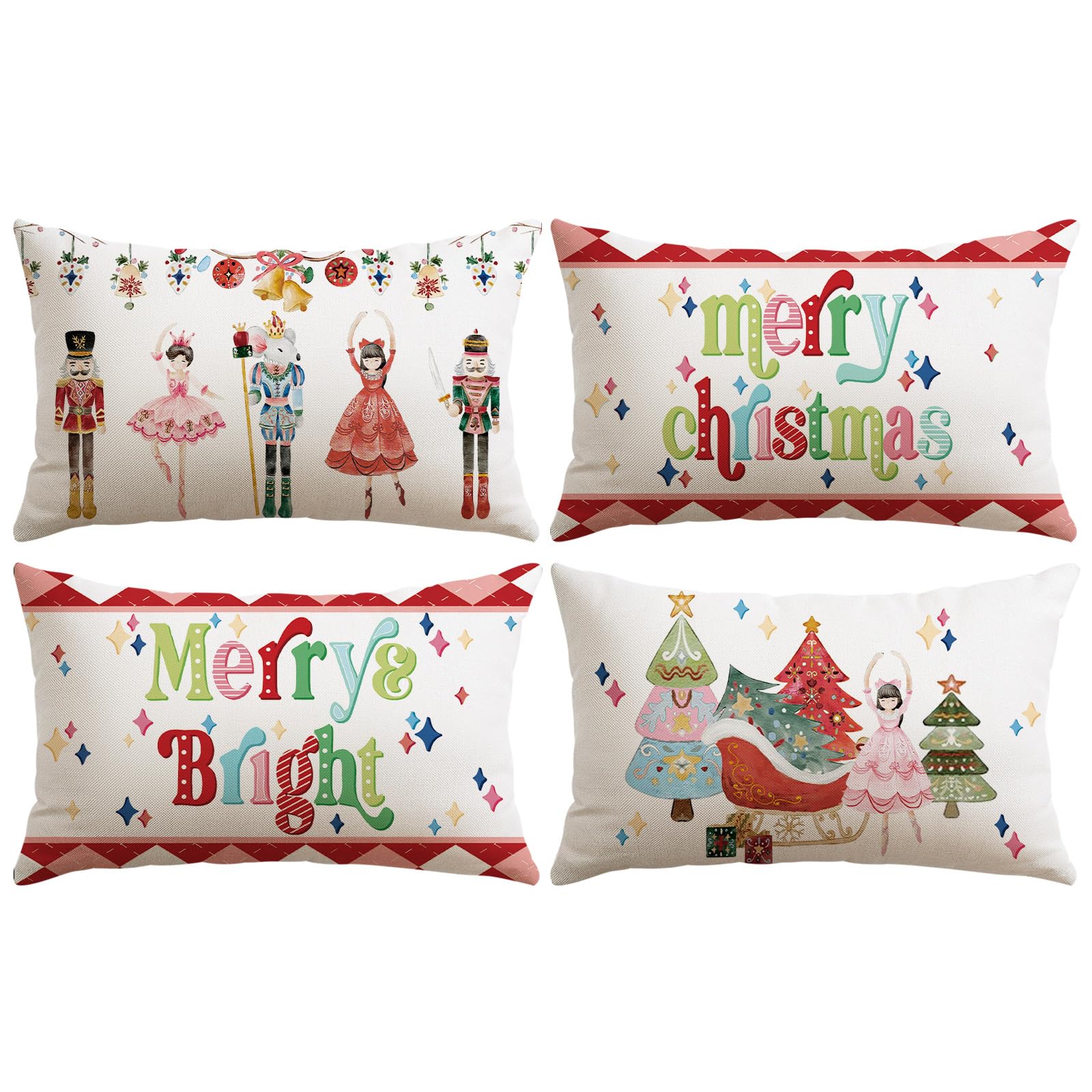 Photo 1 of OTOSTAR Merry Christmas Throw Pillow Covers 16x24 Inch Set of 4 Winter Holiday Nutcracker Pillow Covers Christmas Trees Cushion Case Decoration for Sofa Couch Home (Nutcracker Red)