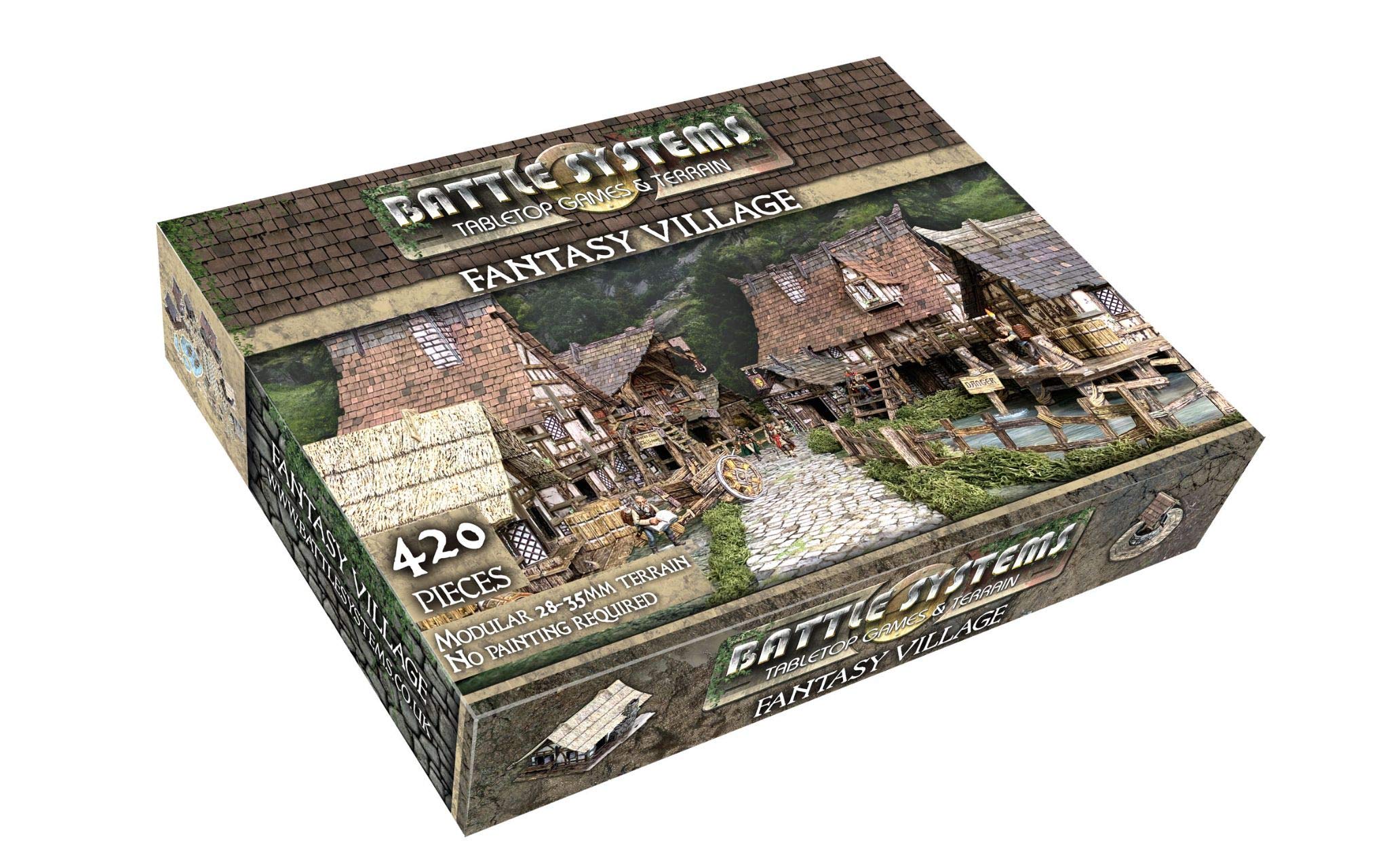 Battle Systems – Modular Fantasy Scenery – Perfect for Roleplaying and Wargames - Multi Level Tabletop Terrain for 28mm Miniatures – Colour Printed Model Diorama – (Village)