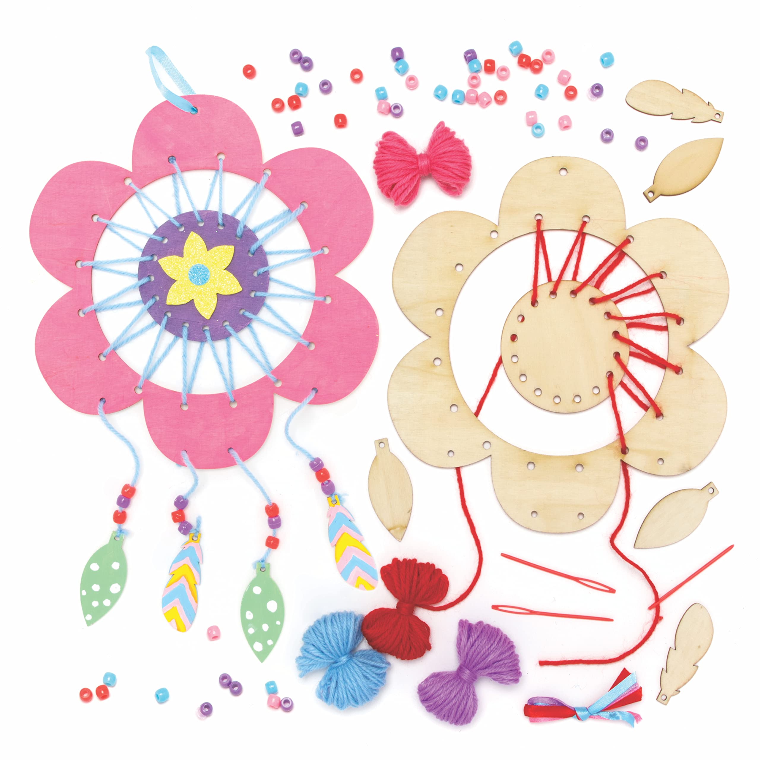 Baker Ross Flower Wooden Dreamcatchers - Pack of 4, Craft Kits for Kids (AX866)
