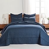 Levtex Home Cross Stitch Reversible King Bedspread Set (120x104in) with 2 Pillow Shams (36x20in) - Stitch Texture - Navy - Cotton King Size Bedspread Set - Soft, Pre-Washed