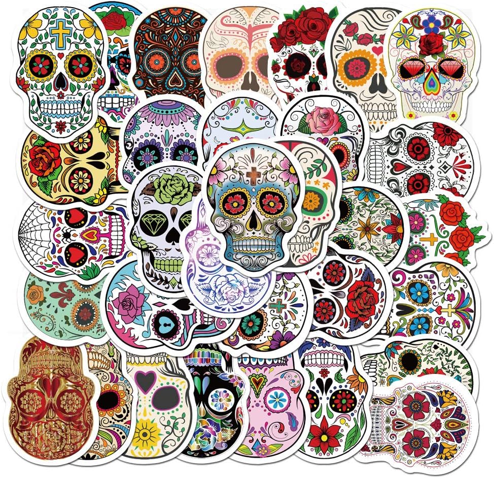 Skull Stickers for Laptop (50 PCS),Gift for Children Teens Adults Girl Boys,Waterproof Sugar Skull Stickers for Water Bottle,Gothic Mexican Day of Dead Vinyl Decal for Journal,Dairy,Scrapbook - Image 3