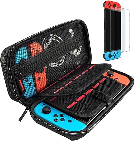 Amazon Com Daydayup Case For Nintendo Switch Case With 2 Pack Screen Protector Fit Wall Charger Protective Hard Shell Travel Carrying Case Bag Pouch For Nintendo Switch Console Accessories Black