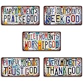 JBYMsign Vintage Wall Decor License Plate Metal Sign Tin Signs Poster - Praise God Seek God Trust God Thank God - 5 PCS