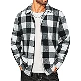 COOFANDY Men's Flannel Shirts Casual Button Down Plaid Shirt Jacket Long Sleeve Fleece Shacket