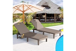 SELLERWE Outdoor Chaise Lounge Set of 2, Waterproof Resin Lounge Chairs for Outside w/Adjustable 5 Positions All Weather Recliner Chair for Patio, Poolside, Beach, Yard, Taupe