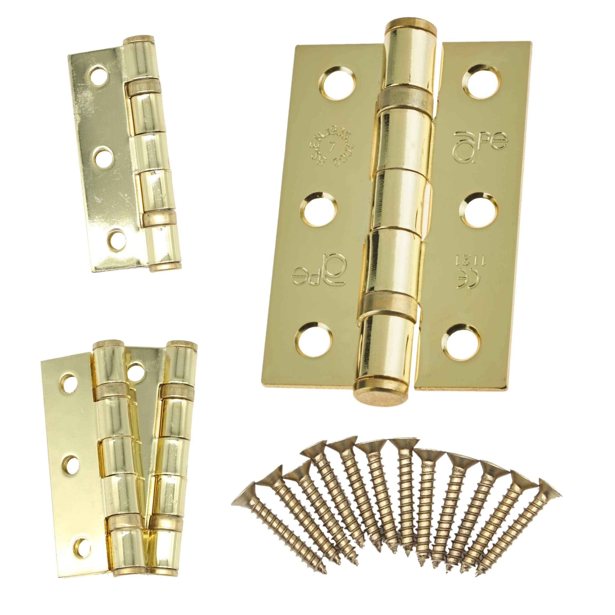 Door Hinges 3" 76mm Ball Bearing, 2 Pairs (4 Hinges) (PVD Brass)