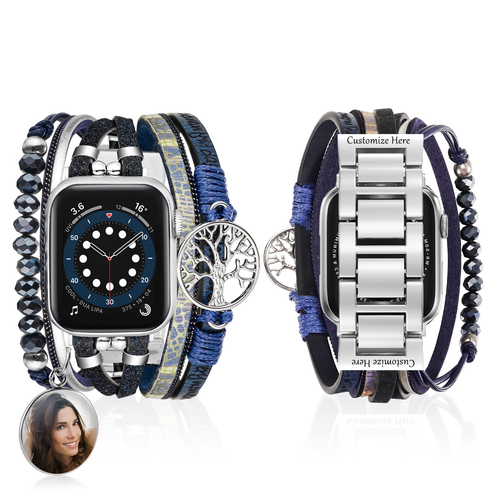 Personalised Boho Apple Watch Bands for Women Compatible for Apple Watch 38mm 40mm 41mm 42mm(Series 10), Bands Bracelet for Women Multilayer Straps iWatch Series 10 9 8 7 6 5 4 3 2 1 SE