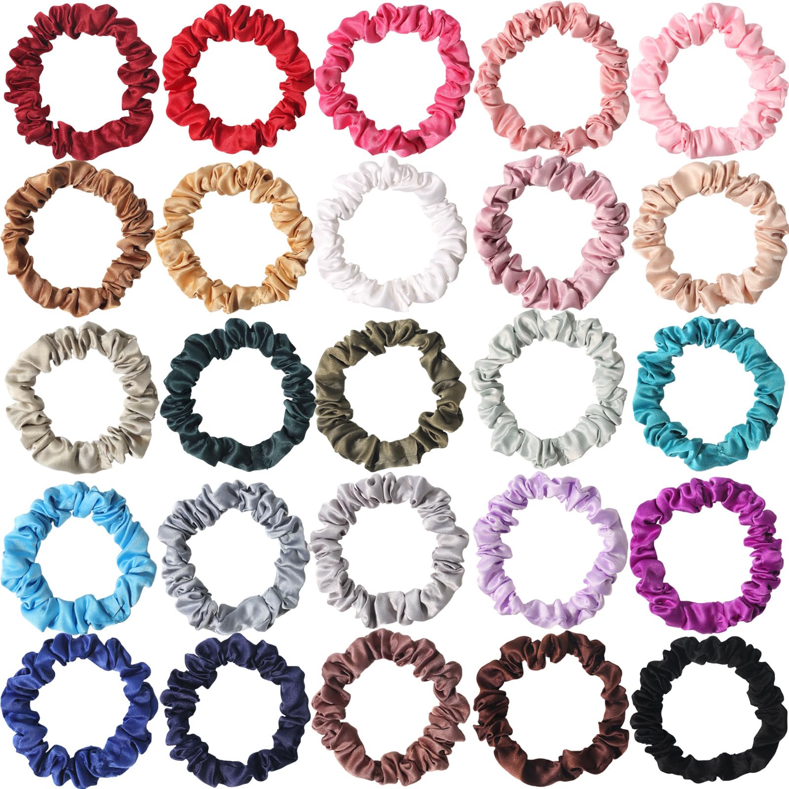 25 PCS Satin Silk Scrunchies for Thin, Curly Hair - Mini Scrunchy Hair Ties for Sleep, Women's Pack
