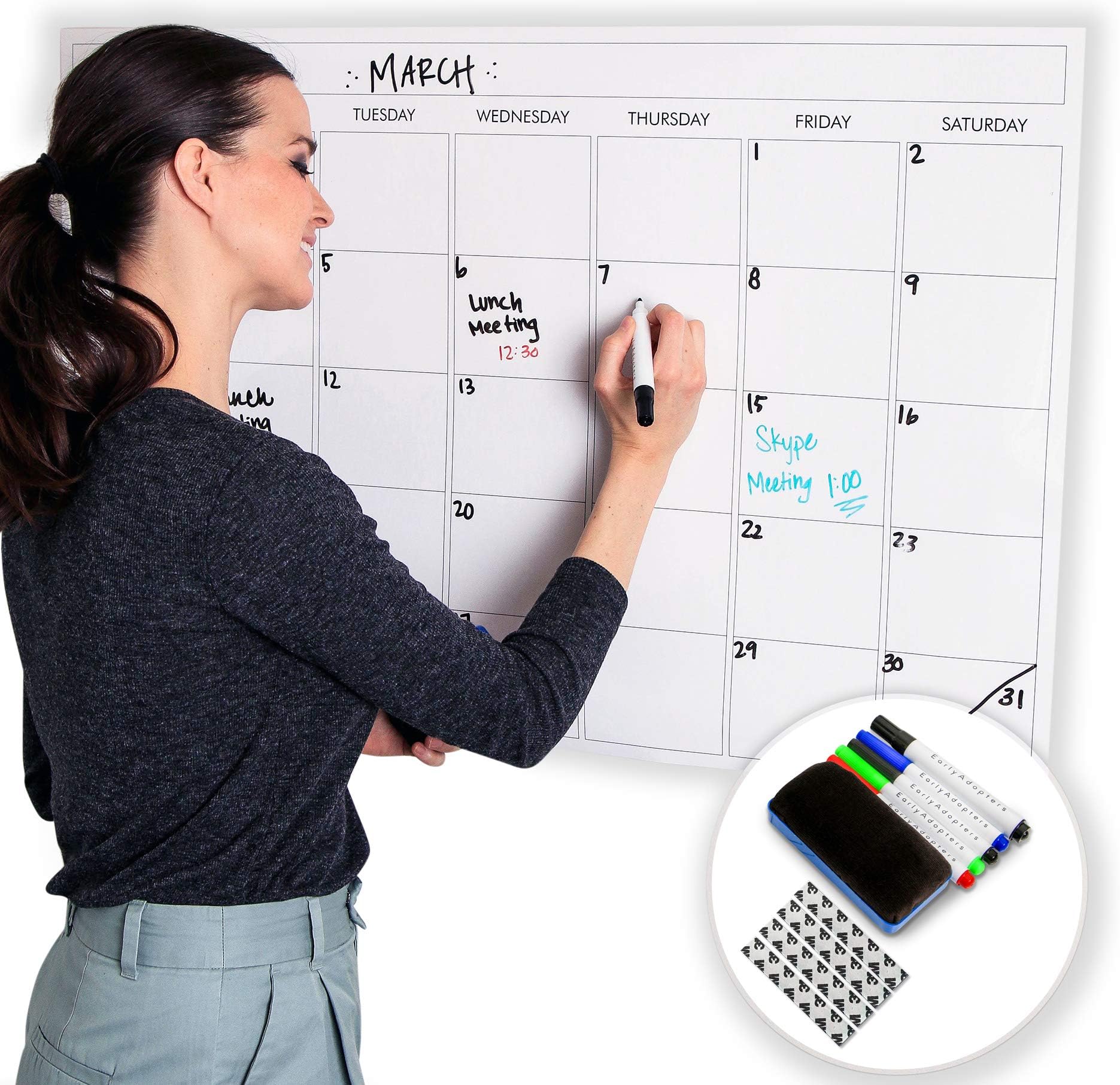 Large Dry Erase Laminated Wall Calendar 24” Inch by 36” Inch Size by Earlyadopters | [2019 New Clean Design] Premium Huge Monthly Planner for Office, Classroom, and Home Use