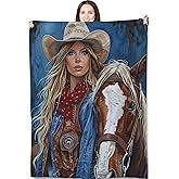Cowgirl and Horse Throw Blanket for Adults Kids, 50x60 in, Western Theme Flannel Blankets for Bedroom, Couch, Travel, Home Decor, Fuzzy Soft Cozy Warm Gifts