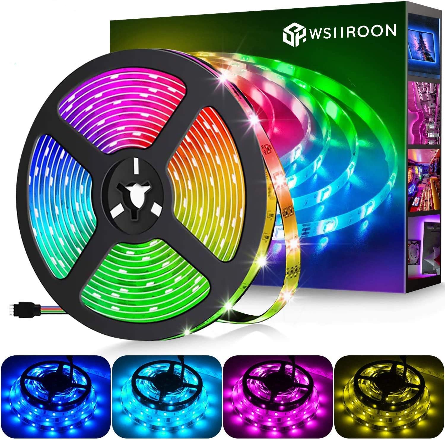 wsiiroon LED Strip Lights, 16.4ft Color Changing LED Light Strip SMD 5050 Waterproof Flexible Rope Lights with 44 Key Remote Control for Home Kitchen TV Christmas