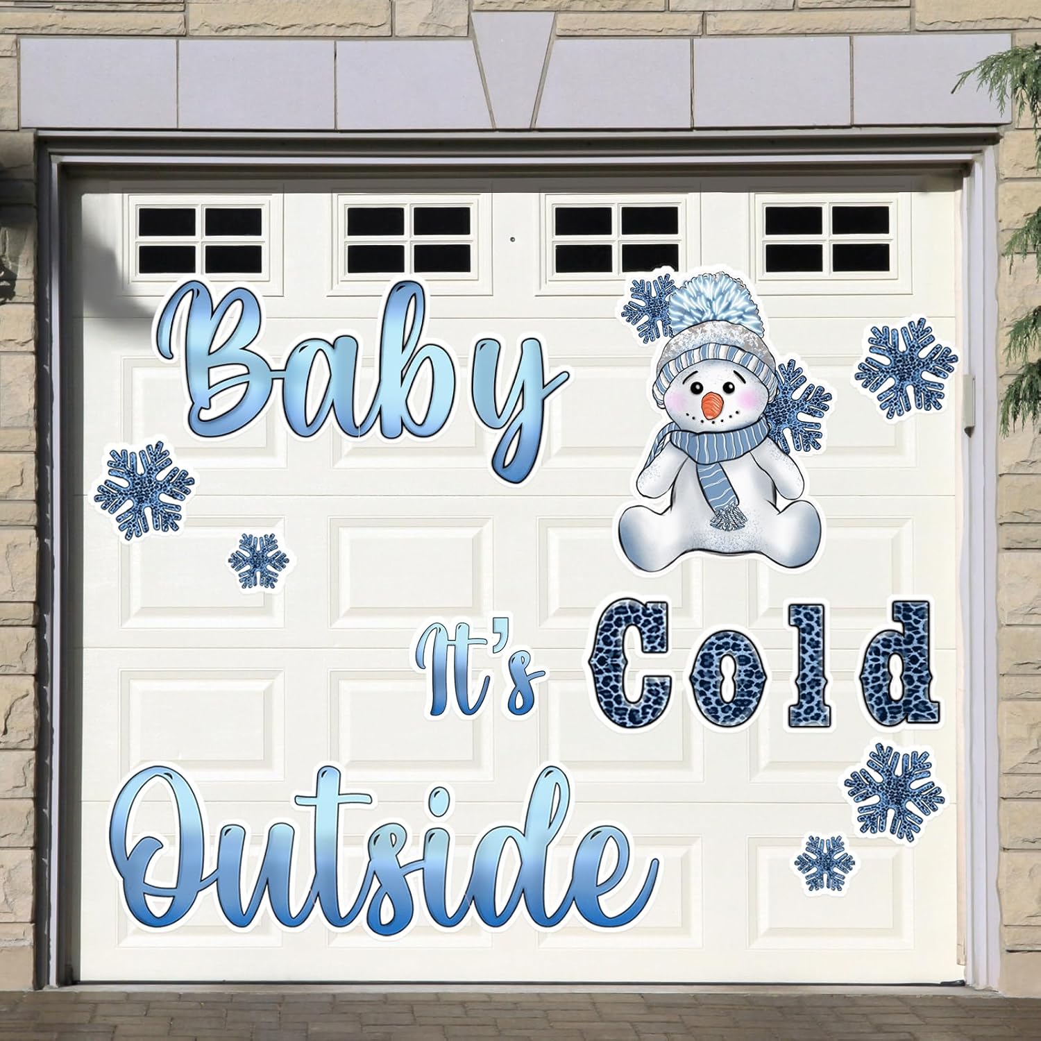 Garage Door Decorations - Copkim 25 Pcs Large Christmas Garage Door Magnets Stickers Baby It's Cold Outside Christmas Garage Door Decor Snowman Garage Magnets Decoration Winter Magnetic Garage Door Decals for Car Refrigerator