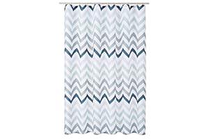 Amazon Basics Bathroom Shower Curtain, Water Resistant Fabric with Grommets & Hooks, Machine Washable, 72"x72" , Blue Ombre Chevron