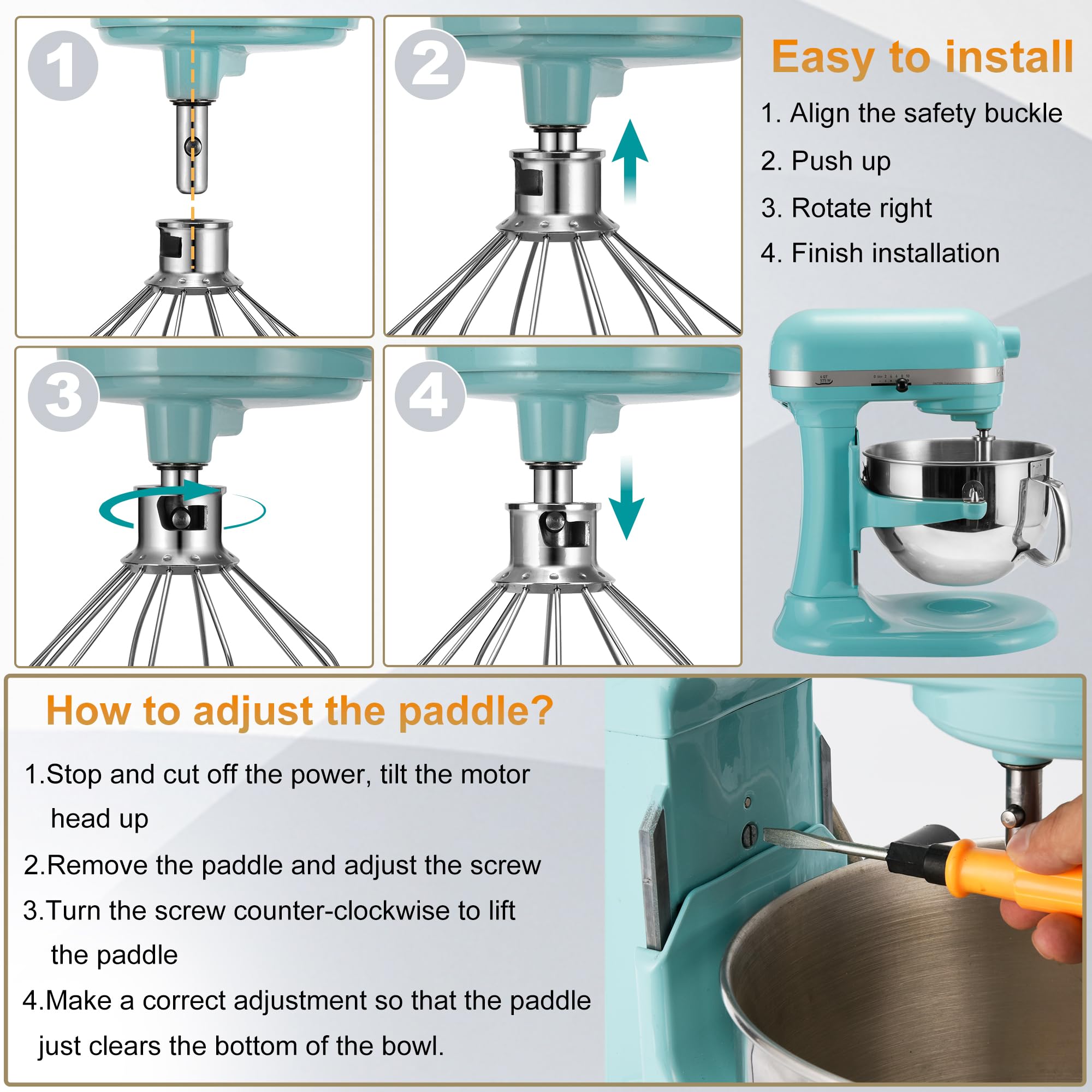 KN256WW Stainless Steel Whisk Attachment for KitchenAid 6 Quart Bowl-Lift Stand Mixer 6-Wire Whip Attachment for Kitchen Aid Accessories
