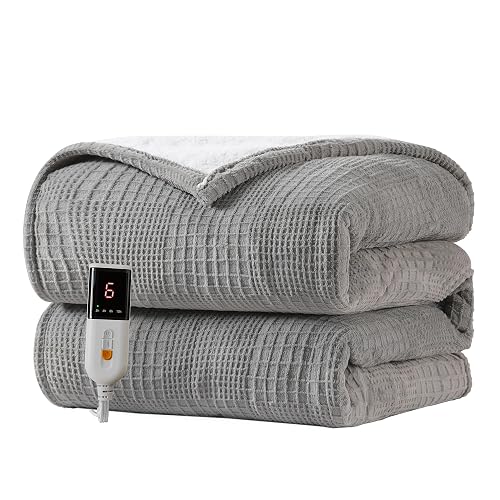 Heated Blanket Electric Blanket Throw 50''X60''-Heating Blanket with 9 Heat Settings-2-10 Hours Auto Off,ETL Certified,Machine Washable (Grey)