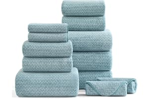 JUNSEY Ultra Soft Bath Towel Set,12 Piece (4 Bath Towels,4 Hand Towels,4 Washcloths) Family Bathroom Towels Set with Hanging Loop,Quick Dry Extra Absorbent Shower Towel for Bathroom,Hotel,Spa-Turquoise