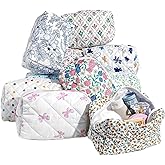 Caeuiciw 10 Pcs Cotton Quilted Makeup Bag Bulk Floral Cosmetic Pouch Gingham Make up Bag Coquette Aesthetic Makeup Pouch with Zipper Travel Portable Case Preppy Gifts for Women(Classic Style)