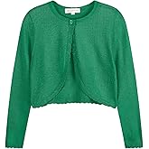 TRENDSTITCH Girls Long Sleeve Sparkle Bolero Cardigan Kids Button Closure Knitted Shrug Cropped Sweaters Tops 3-12 Years