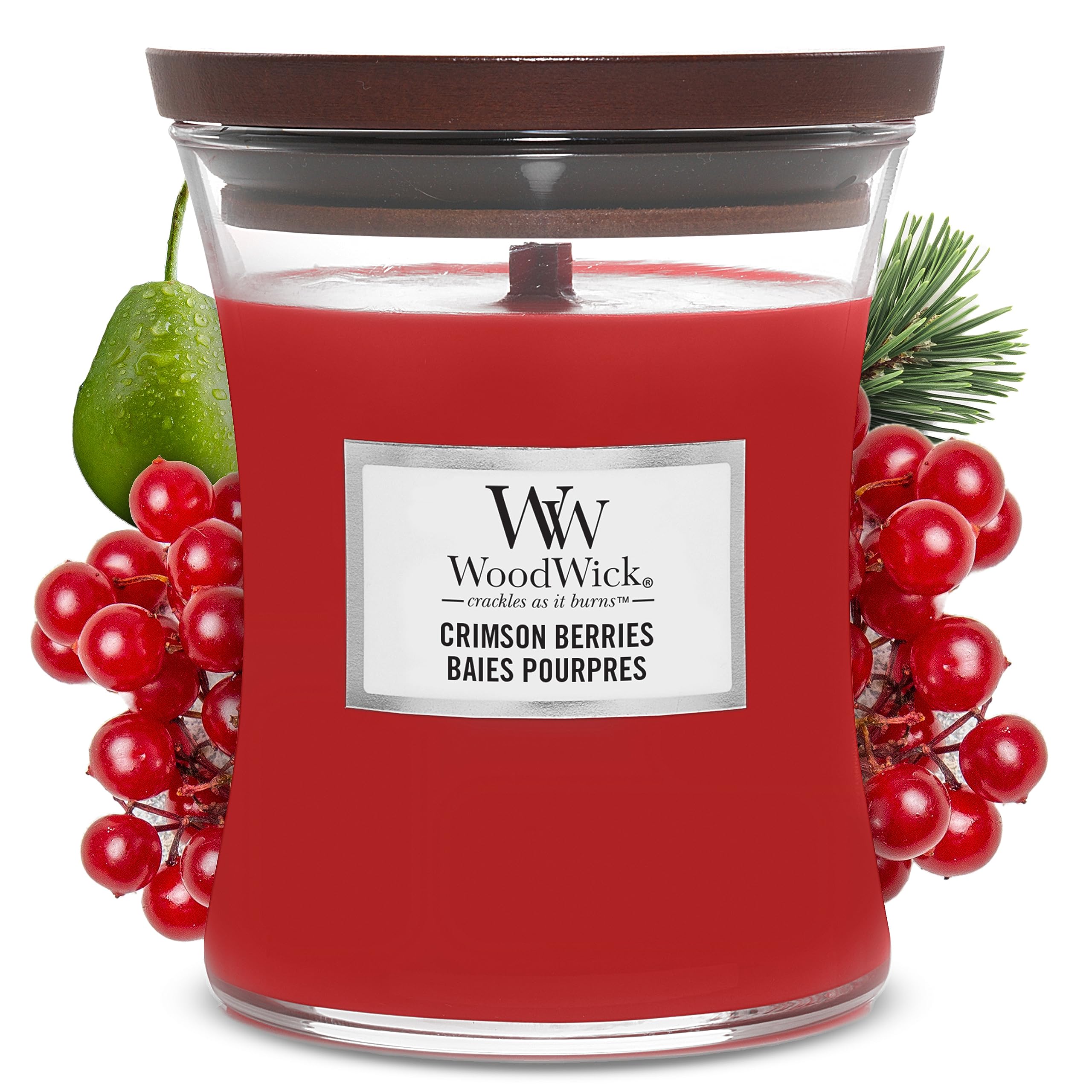 WoodWick Medium Hourglass Scented Candle | Crimson Berries | with Crackling Wick | Burn Time: Up to 60 Hours