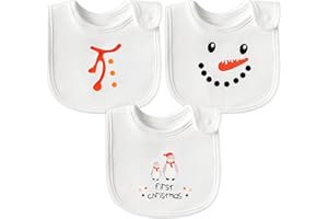 2ooya 3Pcs Christmas Baby Cotton Bibs with Resin Button Newborn Infant Bibs Christmas Keepsake Baby Gift for Drooling Feeding