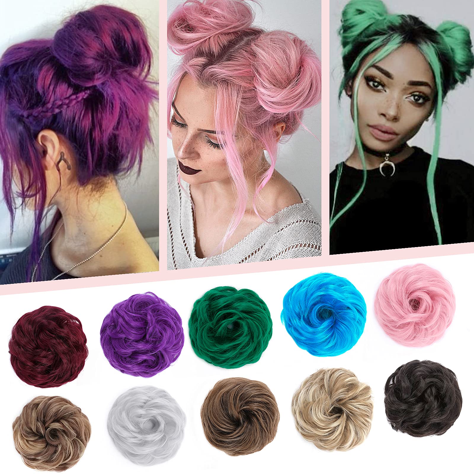 Silk-co Thick Synthetic Hair Bun Extensions Hairpiece Messy Hair Scrunchies for Women Updo ponytail Extensions - Purple Hairpiece 45g