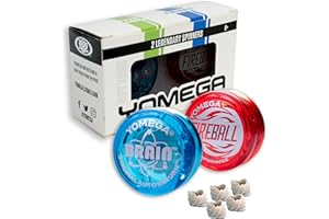 Yomega 2 Legendary Spinners The Original Yoyo with A Brain and Fireball Transaxle Yo-Yo for All Level String Trick Play + 5 Extra Strings (Fireball Red-Brain Blue)