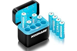 KOSHARE Rechargeable Batteries Ni-MH AA with Charger,8 Pack 1.2V 2800mAh AA Ni-MH Battery,High Capacity Double A Battery, Rechargeable up to 800 Times, Pre-Charged (Black+Blue, 8AA+8Slot Charger)